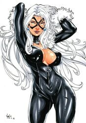 1girls 2019 arms_up big_breasts black_bodysuit black_cat_(marvel) blue_eyes bodysuit breasts busty cleavage clothed clothed_female clothes clothing collar color colored costume dated domino_mask earrings ed_benes_studio eyeshadow facing_viewer felicia_hardy female female_only front_view hair human human_only large_breasts lipstick long_hair looking_at_viewer makeup marvel marvel_comics mascara mask no_bra outfit pinup plain_background purple_lips purple_lipstick signature smile smiling solo spider-man_(series) standing superheroine tight_clothing uncensored unzipped unzipped_bodysuit vagner_fernandes white_background white_hair zipper zipper_pull_tab