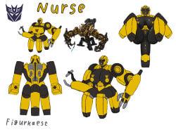 nurse_(transformers) transformers transformers_(bayverse) robot robot_girl robot_female yellow_body tattoo breast_tattoo character_sheet figurkaest red_eyes helmet back black_body 3_legs 5_limbs multi_leg multi_limb multicolored_body text small_breasts constructicons centaur centauress ass 3_fingers pussy yellow_tattoo asymmetrical_arms butthole yellow_pussy reference_image