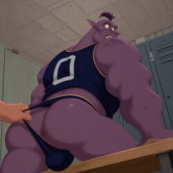 1boy 2025 ai_generated anus ass bara basketball big_ass bulge bupkus_(space_jam) civitai gay locker_room looney_tunes male male_only monster muscular personalstash12 purple_body purple_hair solo space_jam warner_brothers wedgie yaoi