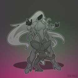 2026 absurd_res anthro arthropod breasts clothing deity duo english_text female female/female footwear grand_mother_silk greyroot hair hi_res high_heels hollow_knight hollow_knight_(franchise) hornet_(hollow_knight) humanoid inanimate_transformation long_hair petrification rem_phase restrained restrained_by_tentacles sex shoes spread_legs spreading team_cherry tentacle_around_arm tentacle_around_leg tentacle_sex tentacles text thick_thighs transformation upside_down