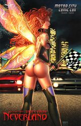 1girls ass belle_(zenescope) big_breasts breasts car comic_cover dat_ass elf_ears fairy fairy_tales fairy_wings female female_ass female_only flag glowing_eyes grimm_fairy_tales_zenescope grimms'_fairy_tales lipstick looking_at_viewer looking_back nei_ruffino neverland official_art open_mouth pink_eyes pinup pointy_ears racing red_eyebrows red_hair solo standing thighhighs underwear zenescope