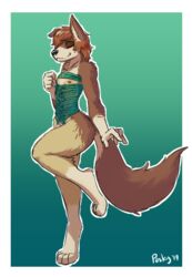 2019 alex_(usefulspoon) anthro canid canine canis chastity_cage chastity_device closed_eyes clothing corset domestic_dog lingerie male mammal nude penis peskybatfish rope simple_background solo standing