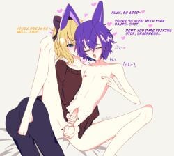2boys androgynous balls balls_fondling balls_grab black_fingernails bluesky_link bluesky_username blush blush_lines bow_in_hair bsky_link bunny_boy bunny_ears clothed/nude cradling_balls dialogue eyelashes eyes_closed feminine_male fondling_balls gay gay_couple gay_handjob gay_masturbation green_eyes hair_ribbon handjob hearts hearts_around_body jerking_off_another jerkingoff judelow lucibaba masturbating masturbating_other mcyt minecraft minecraft_youtubers praise rivals rubbing rubbing_nipple sharpness shiny_nipples strength_smp text yaoi