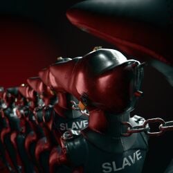 3d_(artwork) absurd_res ambiguous_gender amputee anthro bdsm bodysuit bondage bound bounddev chain chained chained_together clothing degradation dehumanization digital_media_(artwork) disability group hi_res latex latex_bodysuit latex_clothing latex_skinsuit lock metal_bondage metal_hood missing_all_arms nasal_tube permanent sensory_deprivation_hood skinsuit slave tight_clothing welded