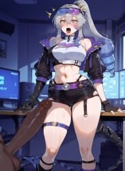 1girls ai_generated bare_shoulders big_ass big_breasts big_butt big_hips big_penis big_thighs black_body black_thong blush boobaai breasts curvaceous curvaceous_female curvaceous_figure curvy curvy_figure dark-skinned_male dark_penis dark_skin deep_skin exposed exposed_midriff exposed_torso female female_focus fishnet_legwear front_view gamer_girl gamer_room glasses glasses_on_head gloves gray_eyes gray_hair groping hair hair_between_eyes hair_ornament honkai:_star_rail horny horny_female hoyoverse huge_ass huge_breasts huge_butt huge_thighs indoors jacket_on_shoulders jacket_open large_ass light-skinned_female light_skin lips long_hair long_penis looking_at_penis looking_down mechanical_glove mechanical_tail mihoyo minidress minishorts monitor monitors navel neon neon_lights parted_lips pc penis_awe sexy shocked shocked_expression short_clothing short_shorts silver_wolf_(honkai:_star_rail) silver_wolf_(lv.999)_(honkai:_star_rail) spiral_hair sweat thigh_strap thong thong_underwear toned_female toned_stomach top twintails voluptuous voluptuous_female wide_hips