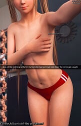 darkbahamuth marie_rose dead_or_alive 3d 3d_(artwork) female pinup selfie teenager teenage_girl petite petite_body petite_female young brat bratty topless covering_breasts midriff tummy belly navel caption text snapchat