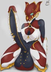 2d 2d_(artwork) 2d_artwork cock futa_only futanari holding_penis huge_breasts huge_cock huge_penis huge_testicles humanoid intersex looking_at_viewer nekojaanai penis precum straddling veiny_penis voruna_(warframe) voruna_prime_(warframe) warframe white_background