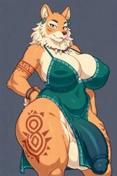 futanari futa_only futa_is_bigger futa_milf futa_mommy looking_at_viewer furry furry_futa futa_furry tribal tribal_clothing tribal_markings tribal_tattoo tribal_jewelry tribal_futa pelvic_line pelvic_curtain cock futa_cock thighs thick_thighs huge_thighs tattoo_on_thigh tattooed_arm tattoo_on_shoulder penis huge_cock veiny_penis flaccid_penis flaccid balls ballsack testicles huge_balls huge_testicles voluptuous voluptuous_body voluptuous_futa ai_generated snapperai orange_fur balls_bigger_than_head penis_bulge bulge_through_clothing breasts breasts_bigger_than_head huge_breasts covered_breasts cleavage bulging_nipples nipple_bulge
