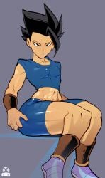 1boy abs athletic bare_shoulders belly black_hair boots cabba clothed clothing collarbone colored crimsoncoax dark_hair digital_painting dragon_ball dragon_ball_super eyebrows femboy fingers fit_male front_view frowning full_body_view full_color girly glistening glistening_body glistening_skin high_resolution human legs looking_at_viewer male male_focus male_only muscles navel partially_clothed pecs shiny_clothes shiny_skin short_hair sitting smooth_skin solid_color_background solo spiky_hair sweat sweat_drops sweaty thick_thighs thighs tight_clothing toned toned_abs toned_male twink yellow_eyes