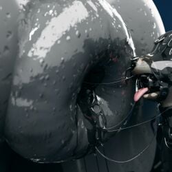 3d_(artwork) anal angel1ca_(bounddev) anthro anus bdsm big_anus blinded bodily_fluids bodysuit bounddev canid canine clothing digital_media_(artwork) fox gag gynomorph gynomorph/male hi_res hood huge_anus hyena hyper hyper_anus intersex intersex/male latex latex_bodysuit latex_clothing latex_hood latex_skinsuit male mammal messy niko_(bounddev) oral portal_ring puffy_anus rimming ring_gag saliva saliva_string sex size_difference skinsuit sweat tight_clothing