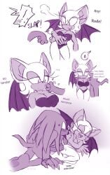 animal_genitalia animal_penis anthro back_wings bat blush bodily_fluids claws clothing comic dialogue disembodied_penis duo echidna echidna_penis english_text exclamation_point female finger_claws genitals hand_on_penis heart_symbol knuckles_the_echidna male mammal membrane_(anatomy) membranous_wings monochrome monotreme nude pawpads penis rouge_the_bat sega slap sonic_the_hedgehog_(series) sparkles sweat sweatdrop text thornonarose underwear wings