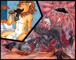 aydan bloody canid canine death digestion felid fox gore internal leg_markings lion macro male male/male male_pred male_prey male_ryona mammal markings micro open_mouth oral_vore pantherine psychoseby size_difference smaller_version_at_source stomach violence vore