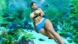 1futa 3d big_breasts big_thighs big_tits bulge bulge_through_clothing dickgirl futanari intersex lise_(star_periphery) muscular muscular_futa muscular_futanari star_periphery tomboy twink-kun_(star_periphery) underwater voidpilgrim
