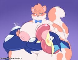 2019 amphibian animal_genitalia animal_penis anthro anthro_on_anthro areola artist_name big_areola big_breasts blue_eyes blush bow_tie breast_play breast_suck breastfeeding breasts closed_eyes cradling digital_drawing_(artwork) digital_media_(artwork) domestic_cat duo erection featureless_crotch felid feline felis female fur generation_6_pokemon genitals greninja hair handjob huge_breasts huge_hips huge_thighs interspecies lidded_eyes long_tongue looking_at_another looking_at_partner male male/female mammal neck_tuft nekocrispy nintendo nipple_fetish nipple_play nipple_suck nipples nude nursing_handjob overweight overweight_anthro overweight_female penile penis pokemon pokemon_(species) pokephilia prehensile_tongue puffy_areola purple_background sex simple_background smile sucking tail tan_body tan_fur tan_hair text thick_thighs tongue tuft white_body white_fur wide_hips