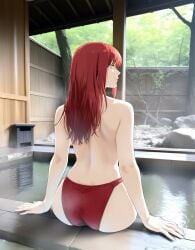 1girls ai_generated back_view chainsaw_man female female_only hair_down makima_(chainsaw_man) panties pinup red_hair red_panties solo topless topless_female zloimakak