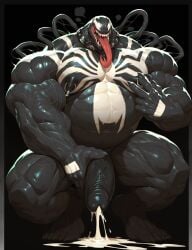 1boy ai_generated bara barazoku chubby cock cum dad_bod drvlar gay male male_focus male_only marvel marvel_comics marvel_rivals monster muscular muscular_male penis solo venom venom_(marvel) venom_(marvel_rivals) yaoi