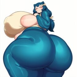 1girls 2d ai_generated alternate_breast_size areola_slip ass ass_focus big_ass big_breasts big_butt big_nipples big_thighs blue_hair blush bow breasts bubble_butt closed_eyes covered_nipples curvy female_only from_behind gigantic_ass gigantic_breasts gigigens hairbow huge_ass huge_breasts huge_butt huge_thighs hyper_ass large_ass large_breasts large_butt large_nipples large_thighs long_hair massive_ass massive_breasts massive_butt mature_female nintendo nipple_bulge nipples nipples_visible_through_clothing pokemon puffy_nipples rule_63 sideboob simple_background smile snorlax solo solo_female thick_ass thick_butt thick_thighs thighs white_background wide_hips yellow_bow