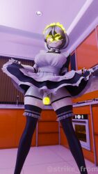 flashing_penis futanari glasses lifting_skirt maid maid_headdress maid_uniform murder_drones penis_under_skirt samzan_(modeler) smug stockings strikefrommidnight upskirt v_(murder_drones) v_worker_drone worker_drone