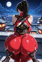 ai_generated armor ass_grab big_ass big_breasts big_butt big_thighs blade brown_eyes brown_hair huge_ass huge_breasts huge_butt huge_thighs miyuai ninja_gaiden ninja_girl red_clothing sexy sexy_body soul_calibur taki thick thick_ass thick_butt thick_legs thick_thighs