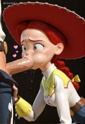1girls ai_generated artist_name blowjob blowjob_only blush breasts completely_nude cowgirl_hat disney green_eyes jessie_(toy_story) large_breasts looking_at_viewer medium_breasts nipples nude patreon_logo pixar pozbirt pussy red_hair red_hat toy toy_story toy_story_2 uncensored