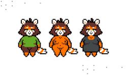 ailurid alpha_channel anthro black_clothing black_shirt black_topwear bottomwear breasts brown_bottomwear brown_clothing brown_hair brown_pants clothed clothing female fur green_clothing green_eyes green_sweater green_topwear hair looking_at_viewer mammal markings nipples nude orange_body orange_fur oversized_clothing oversized_shirt oversized_topwear pants payanda red_panda shirt shortstack shortstack_female simple_background smile striped_markings striped_tail stripes sweater tail tail_markings text thick_thighs topwear