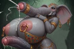 ai_generated balls big_balls big_breasts big_penis breasts cock_ring depraved247 earrings elephant elephant_futa furry furry_futa futanari huge_breasts jewelry nipple_piercing penis trunk