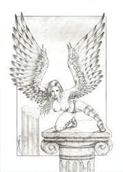 1girls big_breasts breasts european_mythology female greek_mythology harpy jonatas monster_girl nipples solo traditional_media_(artwork) wings