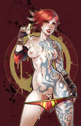 abysmal0 borderlands borderlands_2 cum_in_mouth cum_on_body female_only licking_lips lilith_(borderlands) panties_down