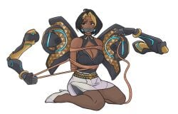 big_breasts bondage cleavage curvy_figure dark-skinned_female domina hourglass_figure indian indian_female iscreamman001 office_lady on_knees overwatch robotic_arms rope_bondage self_bondage taped_mouth vaira_singhania voluptuous