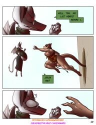 aamon_(james_howard) anal anthro bat big_dom_small_sub breasts comic demon dialogue dominant female group gynomorph hi_res intersex intersex/male james_howard male mammal patreon size_difference size_play subscribestar tina_(james_howard) trio