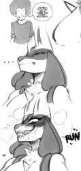 ... 1boy 1girls absurd_res afro anthro blush dialogue drooling english_text eyelashes eyeless_male fangs female female_lucario generation_4_pokemon greyscale heart heavy_blush horny_female human lucario male naughty_face nintendo open_mouth pokemon pokemon_(species) red_eyes saltyxodium smiling speech_bubble white_background