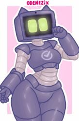 cat_ears cute cute_style green_eyes high_quality oc odenezix odenezix_style original original_character robot robot_girl sberbank sberik simple_background tagme tv_head tv_screen