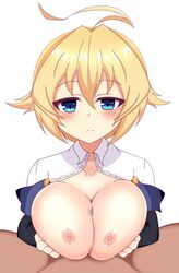 big_breasts blazblue blonde_hair blue_eyes es_(xblaze) female long_hair male nipples paizuri straight xblaze ysz