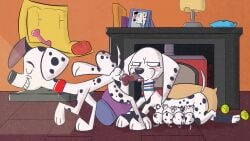 101_dalmatian_street 101_dalmatians animal_genitalia animal_penis black_nose blush bodily_fluids breastfeeding canid canine canine_genitalia canine_penis canis collar dalmatian delilah_(101_dalmatians) disney dolly_(101_dalmatians) domestic_dog duo dylan_(101_dalmatians) female feral fur genitals hi_res inbreeding incest male male/female mammal oral oral_penetration penetration penis pillow saliva secretly_loves_it sex soggygoat spots tongue tongur_out