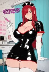 ai_generated big_breasts erza_scarlet fairy_tail gloves latex_clothing nurse nurse_uniform panties red_hair school_nurse sexy stockings thick_thighs white_panties