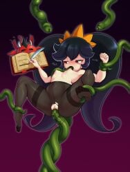 1boy 1girls 2025 2d aged_up alternate_version_at_source alternate_version_available ashley_(warioware) black_hair magic pantyhose red_eyes restrained ripped_pantyhose sleepiitreat small_breasts sucking sucking_tentacle tentacle tentacle_in_mouth tentacle_in_pussy tentacle_sex unbothered warioware witch