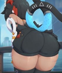 1girls ass ass_focus ass_up background big_ass big_butt big_thighs butt_focus cat_ears cat_girl cat_tail catgirl double_tail exposed_back fat_ass female female_only from_behind from_behind_position from_below from_front_position hoyoverse leaning_forward mihoyo nade_arts neko nekomata nekomimi nekomiya_mana sniffable_ass socks solo solo_female solo_focus sweat sweatdrop thicc thick_ass thick_hips thick_legs thick_thighs thighhighs thighs zenless_zone_zero