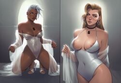 2girls ai_generated ass big_ass big_breasts big_thighs blonde_female blonde_hair breasts brown-skinned_female brown_body brown_skin cloak_and_dagger curvaceous curvy curvy_figure dagger_(marvel) dark-skinned_female dark_skin digital_media_(artwork) female hips homo_superior hourglass_figure huge_ass huge_breasts huge_thighs large_ass large_breasts large_thighs legs light-skinned_female light_skin marvel marvel_comics mature mature_female mutant mutant_(marvel) ororo_munroe phophopho slim_waist storm_(x-men) tandy_bowen thick thick_hips thick_legs thick_thighs thighs voluptuous waist wide_hips wide_thighs x-men