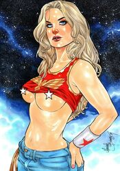 1girls 2019 bad_censor big_breasts blonde_hair blue_eyes bracers breasts cassie_sandsmark censored dated dc dc_comics ed_benes_studio eyeshadow female female_only hands_on_hips human jeans lasso lasso_of_truth lipstick makeup mariah_benes mascara nail_polish pink_nails pinup red_lips red_lipstick red_shirt shirt shirt_lift signature solo star_censor superheroine teen_titans themysciran wonder_girl wonder_girl_(cassie_sandsmark) wonder_woman_(series)