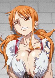 angry anna_miller big_breasts breasts busty female female_focus female_only kyabakurabakufu large_breasts long_hair looking_at_viewer nami one_piece orange_hair red_hair solo tagme tattoo whole_cake_island