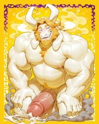 1boy ai_generated asgore_au asgore_dreemurr asgore_dreemurr_(deltarune) bara barazoku chubby cock cum drvlar furry gay male male_focus male_only monster muscular muscular_male penis smug solo undertale