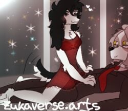 afghan_hound aggretsuko aggretsuko9091-89_(artist) anthro business_suit canid canine canis ceo clothing director_himuro domestic_dog dry_humping duo female fluffy hunting_dog imminent_orgasm lingerie low_res male male/female mammal pinup pose saluki sanrio sex sexy_eyes sighthound straddling_lap suit thong underwear yumeship