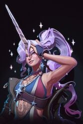 1girls 3d arm_up armpit armpit_fetish armpits celeste_(deadlock) deadlock fully_clothed purple_hair