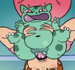 animated bodily_fluids bulbasaur cunnilingus duo female female/female female_feral feral generation_1_pokemon gesture hand_gesture human mammal nintendo oral pokemon pokemon_(species) pokemon_focus sex size_difference smaller_feral squeezing_belly tears tears_of_pleasure tongue tongue_out v_sign vaginal_penetration waffafries