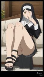 4k 8k ai_generated beautiful bent black_clover body, content couch, detailed, explicit eyes, face, feet, her high knees, legs, long manicures, masterpiece, nail nsfw, nun nun_outfit on pedicures, polish quality, resolution, sandals, shape, sister_lily skin, sleeves, thighs, toenails, very