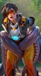 1girls ai_generated anus ass ass_bigger_than_head ass_focus ass_up bouncing_ass bound bound_legs brown_hair fluids goggles grope grope_enjoyer groping groping_ass groping_butt groping_from_behind leggings octopus octopus_humanoid octopus_tentacle outdoors overwatch overwatch_2 pale-skinned_female pale_skin rectum short_hair short_hair_female sportswear tentacle tentacle_rape tentacle_sex tight_clothing tracer tracer_(overwatch_2_suit)