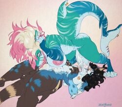 2025 4_toes 5_fingers 69_position anthro barbell_piercing big_breasts black_hair blonde_hair blue_body blue_eyes blue_fur bodily_fluids breasts countershading cunnilingus duo erection feet fellatio female fin fin_piercing fingers fish flynn_doral fur furgonomics furry-specific_piercing genital_fluids genitals gradient_background green_eyes grey_body grey_countershading gynomorph gynomorph/female hair hi_res highlights_(coloring) hybrid intersex intersex/female marine multi_nipple multicolored_body nipple_barbell nipple_piercing nipples nori_(noriquatic) notched_tail nude oral penile penis piercing pink_highlights pointy_ears precum precum_on_penis pupils ring_piercing sex shark sharp_teeth signature simple_background slit_pupils stripes tail tail_fin teal_body teeth toes vaginal_penetration vulva white_stripes zeighous