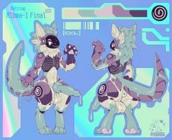 albe-1_(character) animal_genitalia animal_penis anus balls bodily_fluids canine_genitalia canine_penis flightov genital_fluids genitals hi_res knot knotted_penis latex latex_body liquid_latex machine male male_focus male_only penis precum precum_string protogen protogen_armor protogen_visor rib_cage solo translucent translucent_body