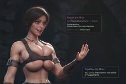 1girls adventurer ai_generated breast_expansion breast_squeeze breasts_bigger_than_head huge_breasts item_description macfiz magic_item ring short_hair solo upper_body