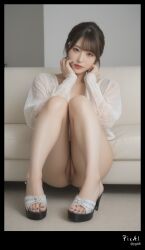 1girl 4k 8k ai_generated asian beautiful_body beautiful_eyes beautiful_face beautiful_feet beautiful_legs beautiful_thighs bent_knees explicit flawless_skin high_quality lingerie long_sleeves manicure masterpiece nail_polish nsfw on_couch pedicure sandals toenails ultra_detailed